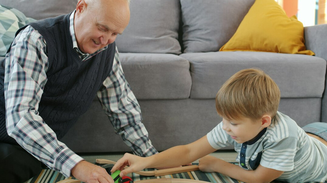 elderly person with young